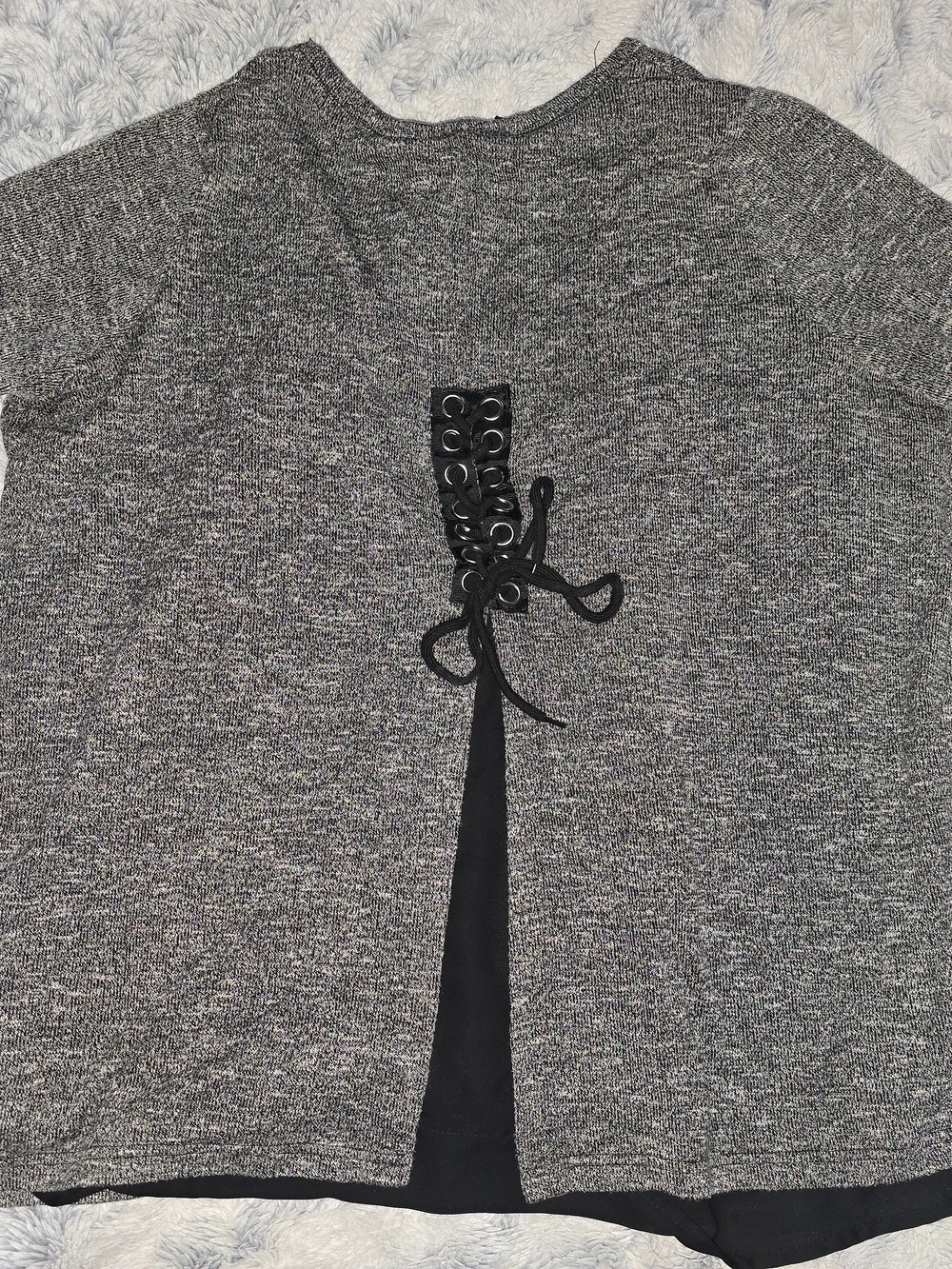 Women's Plus Size Grey Knit Lace-Up Back Shirt